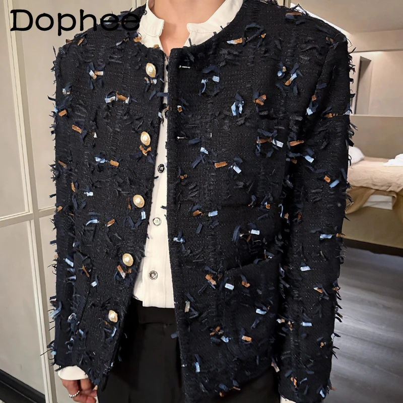 

Men's 2025 Autumn New High-End Light Luxury Small Fragrant Coats Tweed Woven Elegant Jackets Gentleman Long Sleeve Chic Jackets