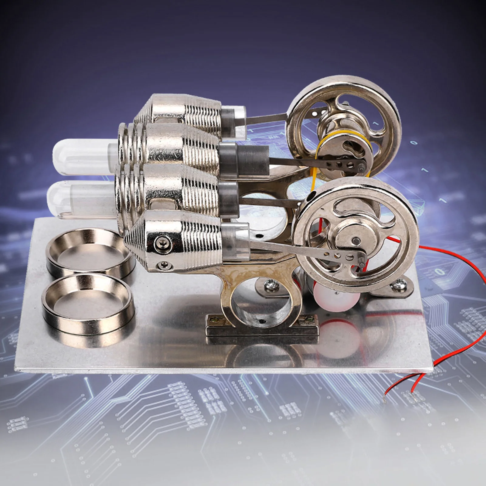 

4 Cylinder Stirling Engine Miniature Hot Air Power Generator Physics Lab Teaching Model LED Stirling Engine Educational Model