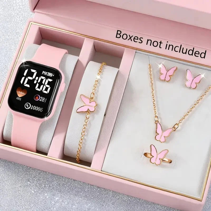 Square Silicone Watch Non-Smartwatch Butterfly Decorations Set Birthday Gift without Packaging Box