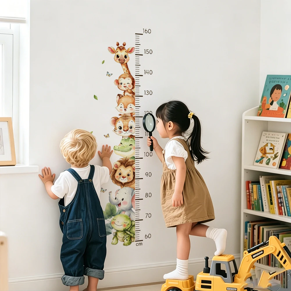 Safari Animal Height Chart Wall Sticker Kids Growth Measure Ruler Decal Nursery Bedroom Home Decor