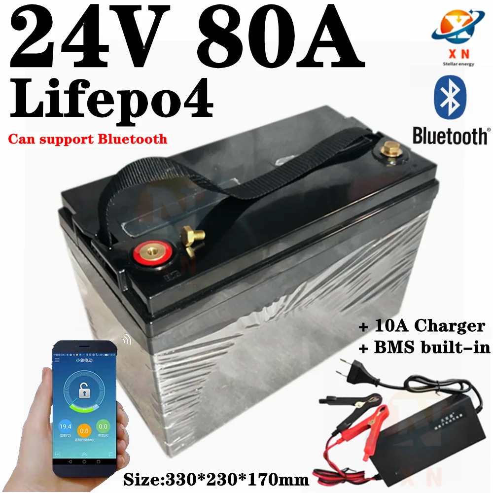 

Lifepo4 24V 80Ah Lithium Battery Deep Cycle For 1200W Backup Power Solar Energy Storage Golf Cart Scooter +10A Charger