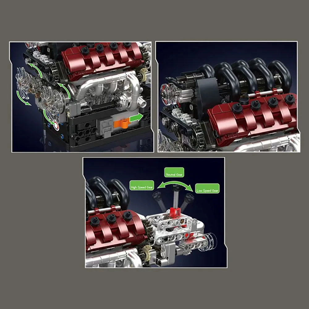 MOLD KING 787 Uds. Juego de bloques de construcción de motor de 8 cilindros con caja de cambios DIY montaje mecánico juguete STEM para adultos y adolescentes
