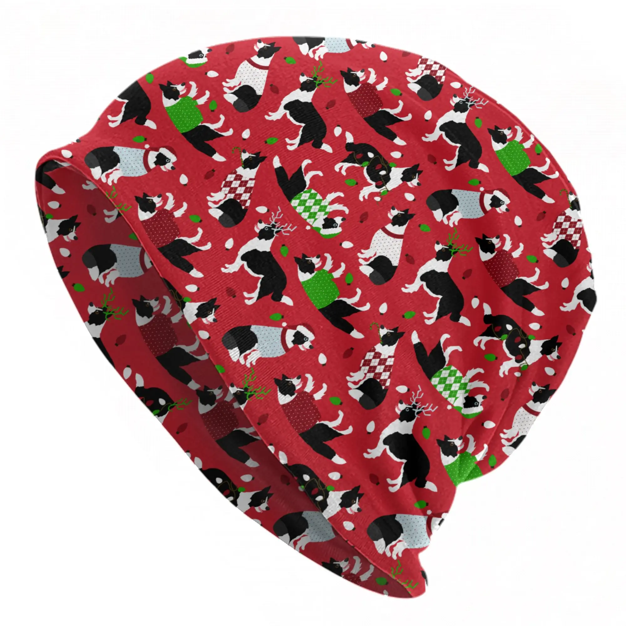Christmas Border Collie Caps  Hip Hop Unisex Street Skullies Beanies Hats Spring Warm Dual-use Bonnet Knitting Hats