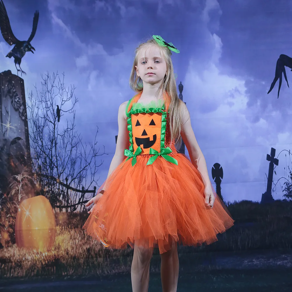 Costumi di Tutu Cosplay di Halloween per bambini vestiti di cartoni animati per bambini vestiti di zucca per ragazze Costume da festa fantasia strega