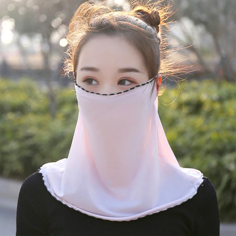 Face Cover Woman Sunscreen Riding Mask Face Neck Protector Sunshade Anti-UV Cold Feeling Ear Scarf Tropical Veil M6CD