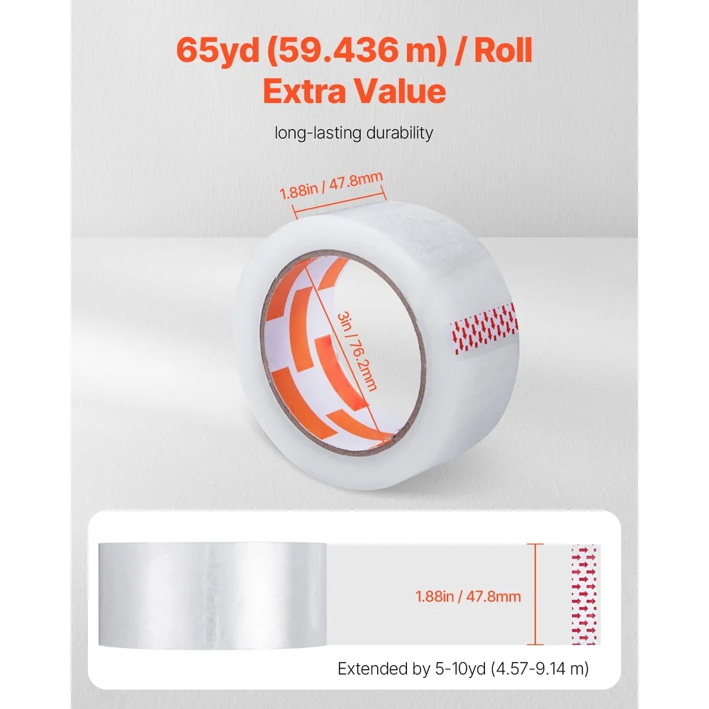 เทปกาวสำหรับบรรจุภัณฑ์แบบม้วน ชุด 18 ม้วน แกนขนาด 3 นิ้ว ยาว 65 หลา หนา 2.7 มิล กาวใส แข็งแรง ทนทาน สำหรับการขนส่งและการย้ายของ
