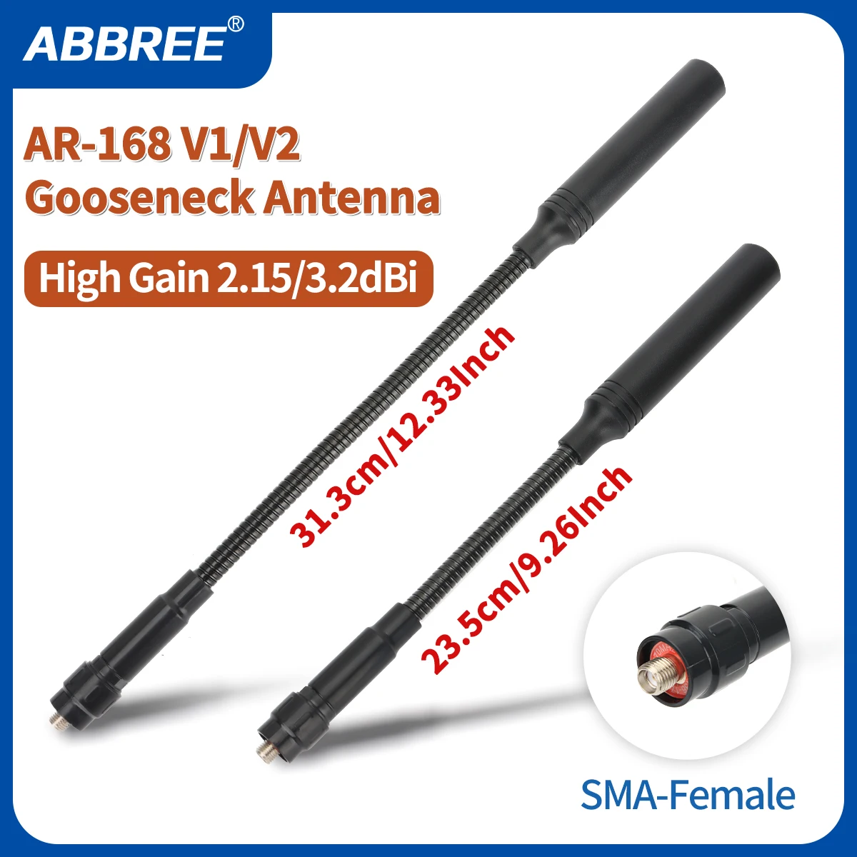 ABBREE Gooseneck Tactical Antenna High Gain VHF UHF Dual Band SMA-Female For Baofeng Walkie Talkie UV-5R Quansheng K5(8) K6