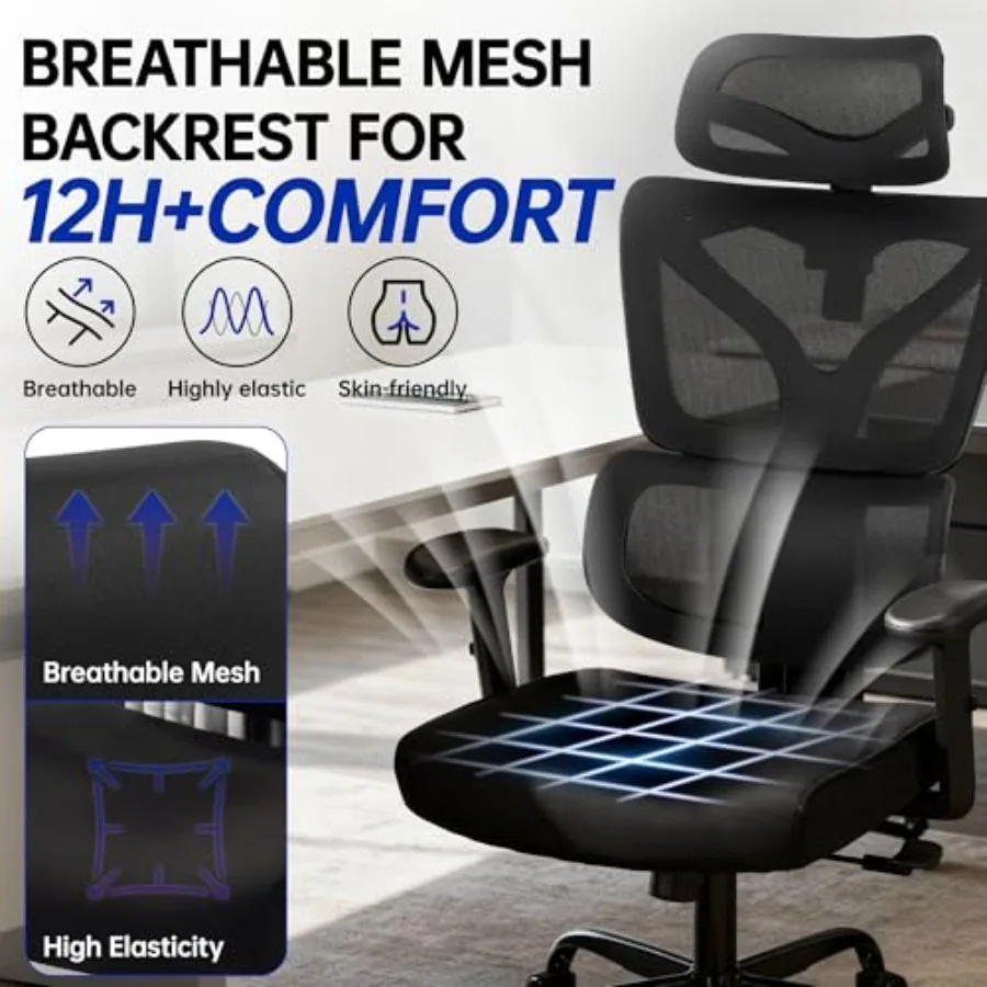 Ergonomic Office Chair, High Back Mesh Computer Chair with Comfortable Adaptive Lumbar Support, Built-in Coat Hanger, SGS Class view 4