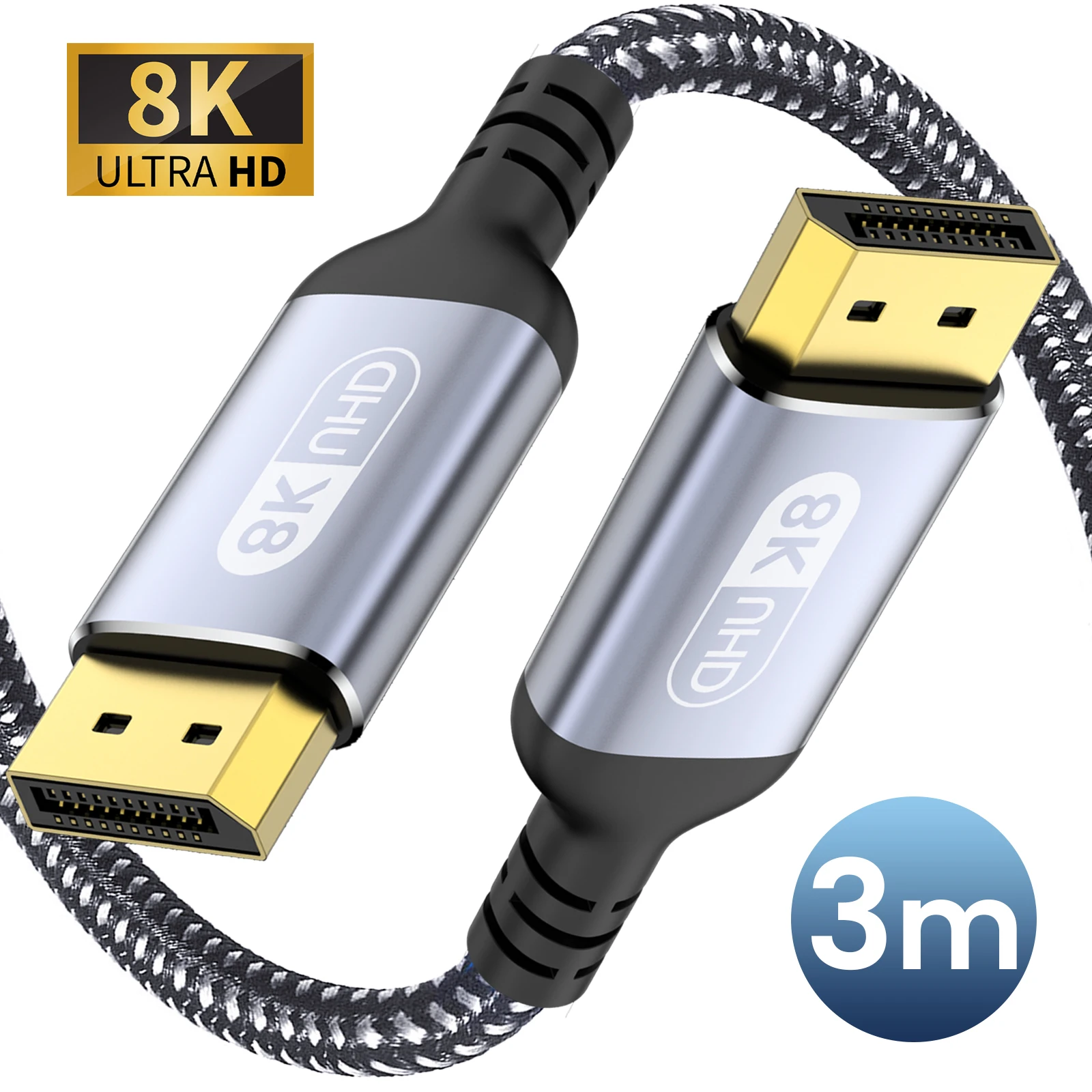 Kabel DisplayPort kabel 1.4 3m 10ft 8K DP 6.6FT 8K @ 60Hz 4K @ 144Hz 2K @ 240 HBR3 obsługuje 32.4Gbps HDCP 2.2 HDR10 FreeSync G-Sync