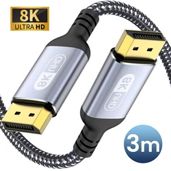 Kabel DisplayPort kabel 1.4 3m 10ft 8K DP 6.6FT 8K @ 60Hz 4K @ 144Hz 2K @ 240 HBR3 obsługuje 32.4Gbps HDCP 2.2 HDR10 FreeSync G-Sync