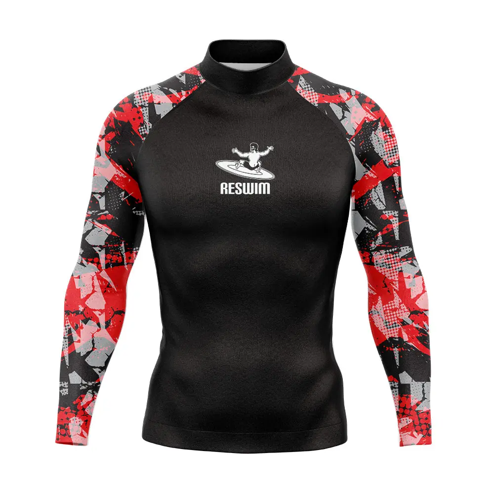 2024 Men's Surf Swimming Tight T-shirt Long Sleeve Beach UV Protection Swimwear Print Swimsuit Quick Dry GYM Surf Diving Clothes