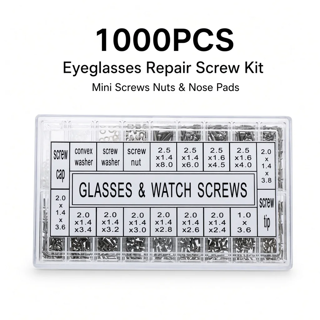1000PCS Eyeglasses Repair Kit Mini Screws Nuts Nose Pads Assortment for Glasses Sunglasses Watch
