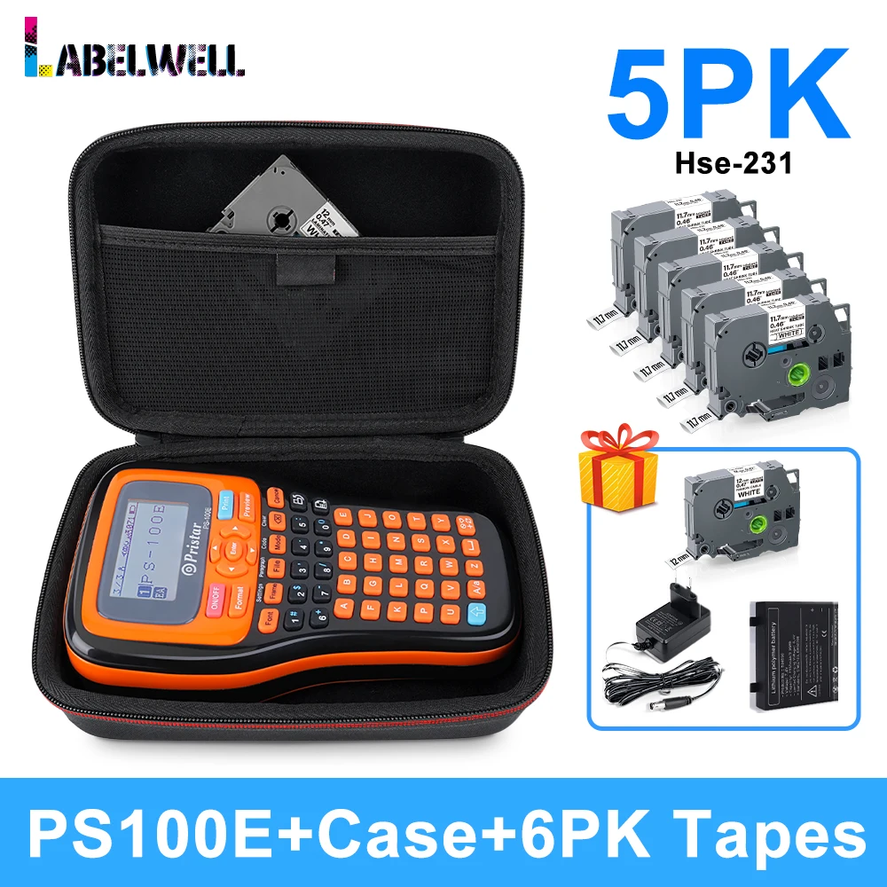 

PS100E Portable Label Printer with 5PK Hse-231 Heat Shrink Tube PS100E Printer Case Fx231 Label for Brother P Touch Label Maker