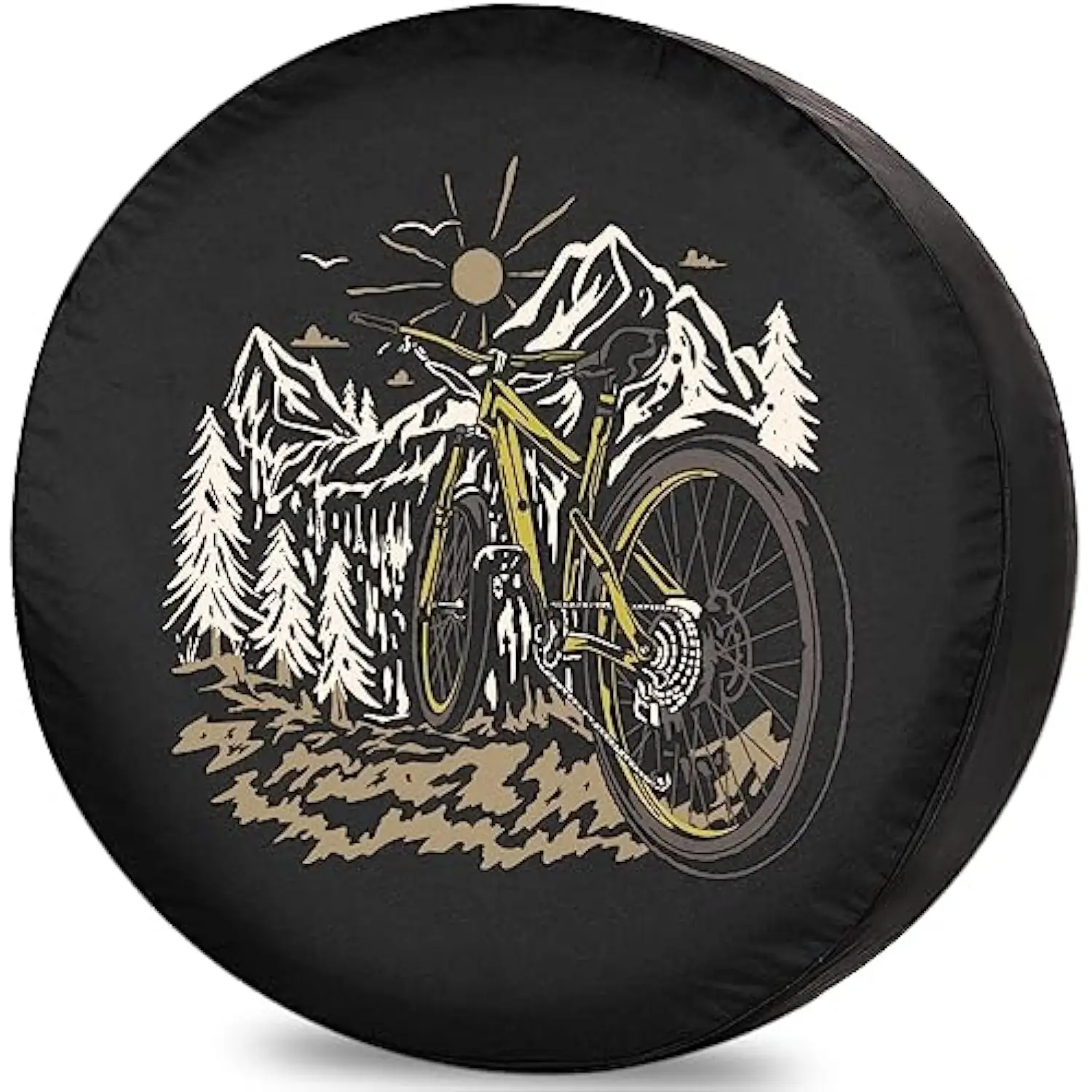 

Mountain Bike Landscape Spare Tire Cover Durable RV Trailer Camper Weatherproof Vinyl Wheel Protector