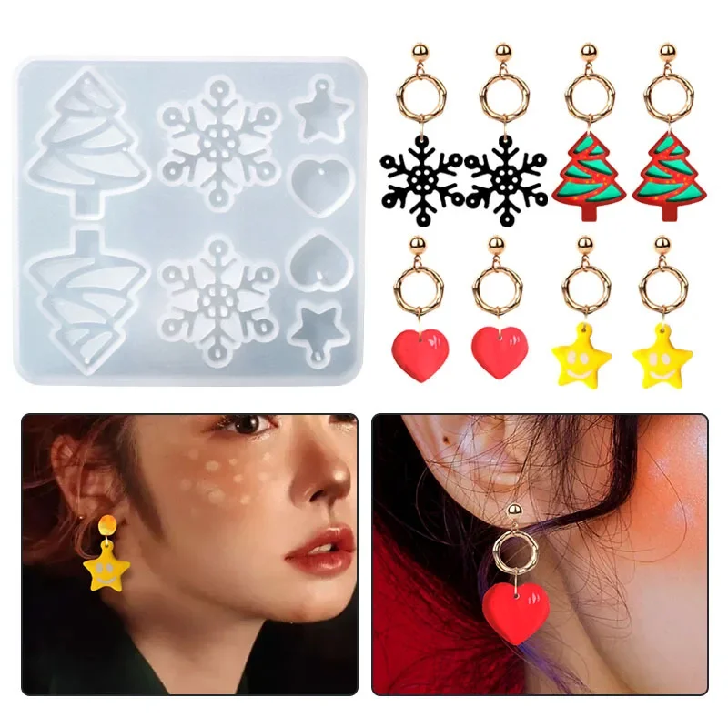 DIY Christmas Tree Snowflake Heart Star Shaped Silicone Epoxy Resin Mold Earring Molds Pendant Mould