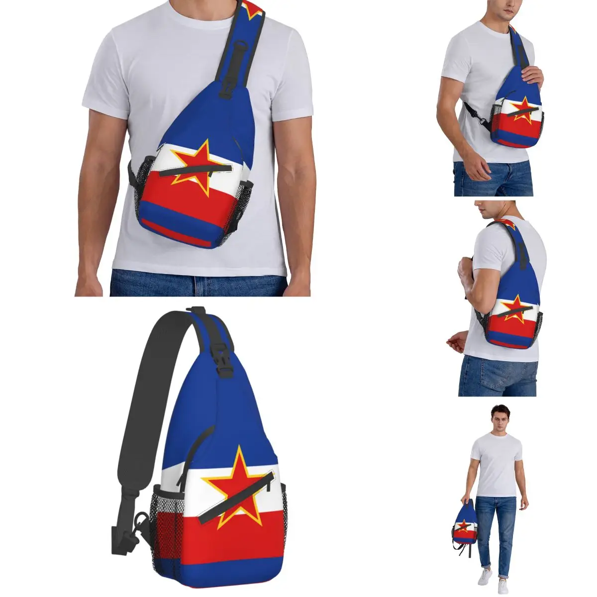 Yugoslavia Vlag Kleine Sling Bags Borst Crossbody Schouderslinger Rugzak Outdoor Wandelen Daypacks Coole Bag