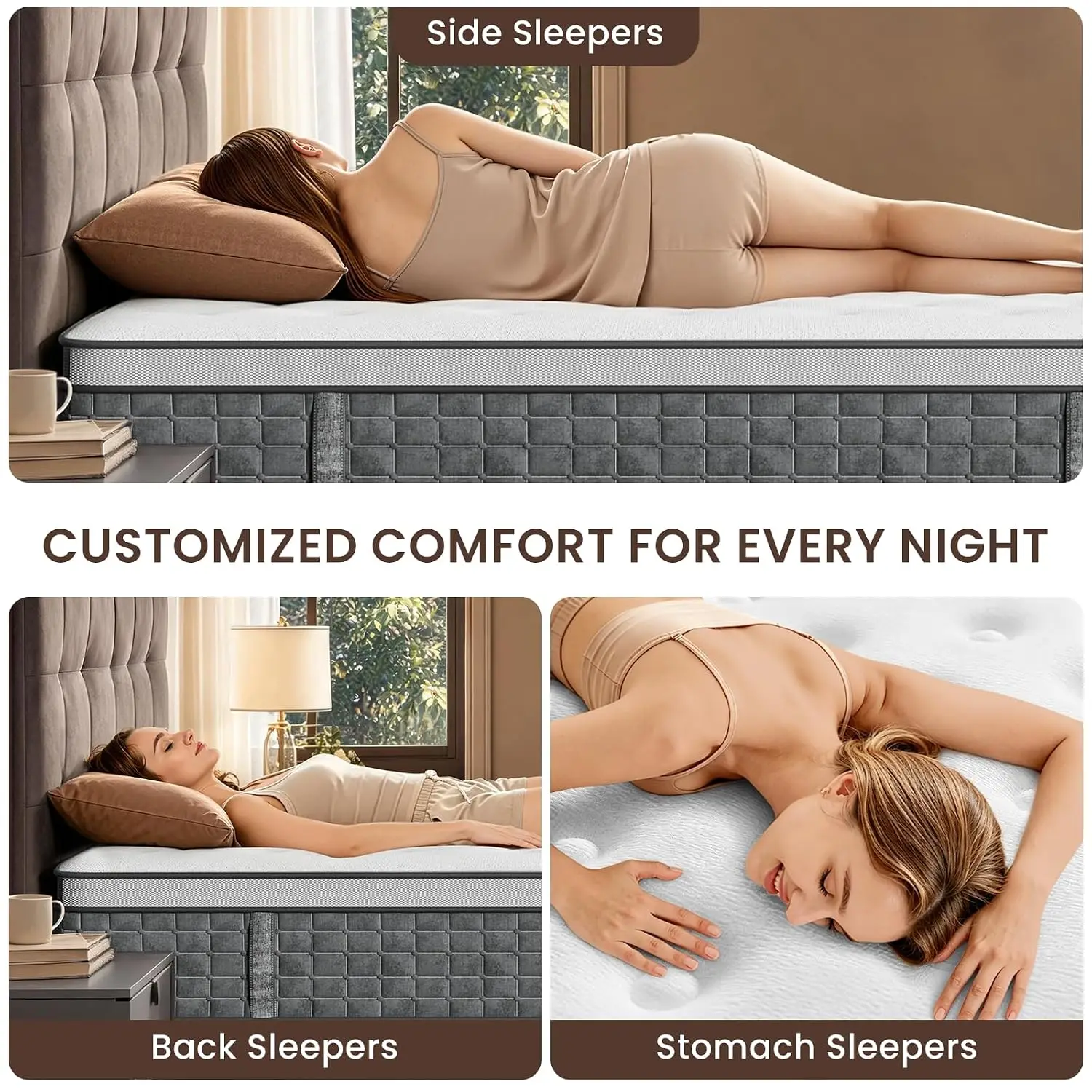 Plush Queen Mattress 14 Inch Pocket Spring Pressure Relief Cooling Motion Isolation CertiPUR-US, Customized