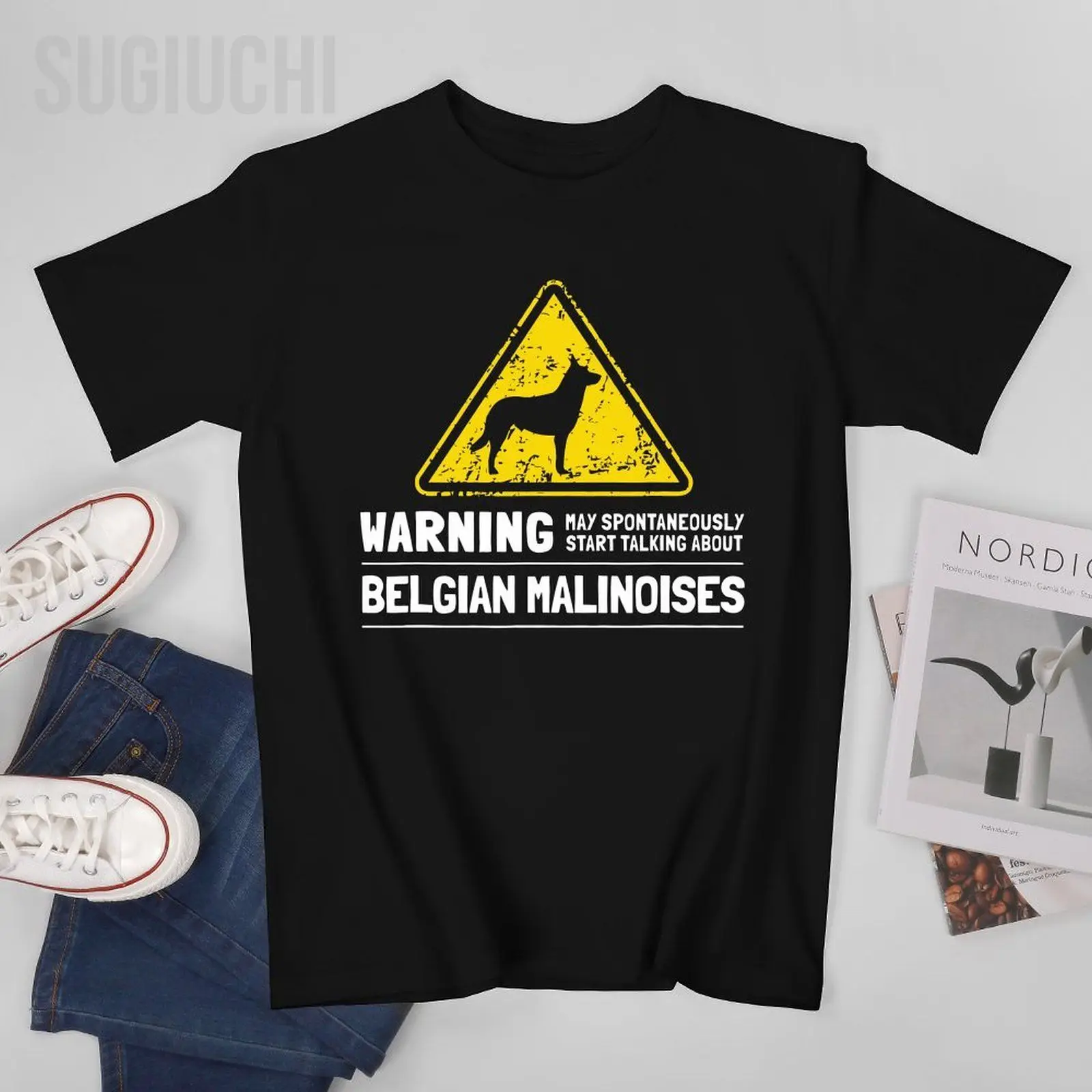 Unisex Men Warning Belgian Malinois Dog Tshirt Tees T Shirts Women Boys 100% Cotton T-Shirt