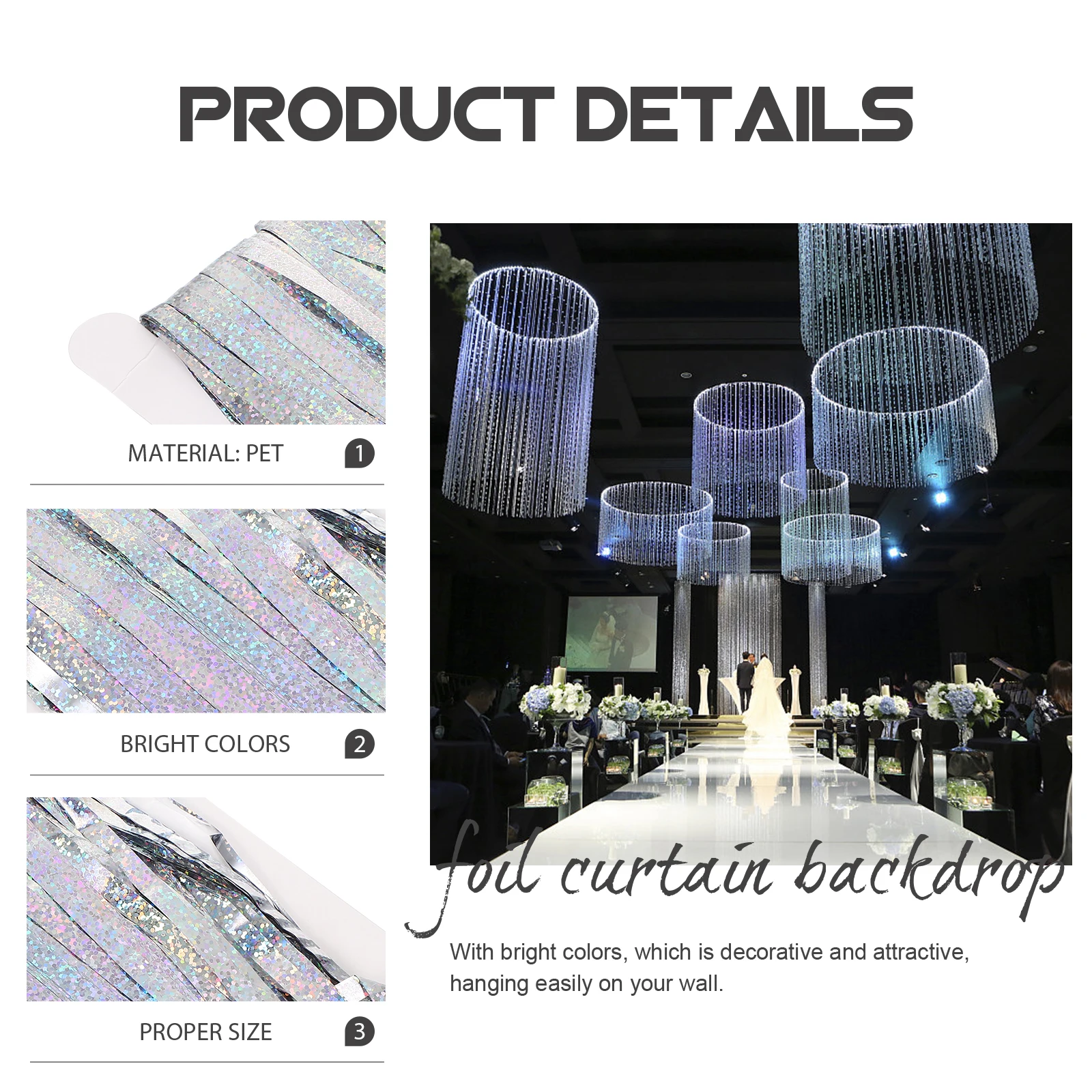 

2pcs Foil Curtain Backdrop Tinsel Fringe Curtains Party Wedding Photo Booth Decor Silver Light Weight Easy Hanging Large Size