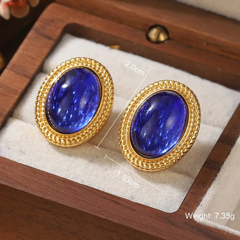 

Exquisite Natural Stone Copper Oval Stud Earrings Waterproof Trendy High Quality Jewelry Accessories