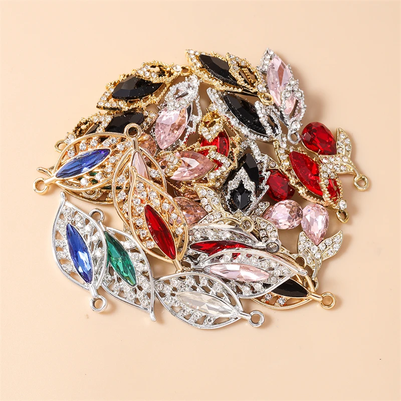 20 Stück niedliche bunte Kristall-Metall-Baumblatt-Anhänger für die Schmuckherstellung, Ohrringe, Halsketten, Armbänder, DIY-Bastelzubehör – Detail 4
