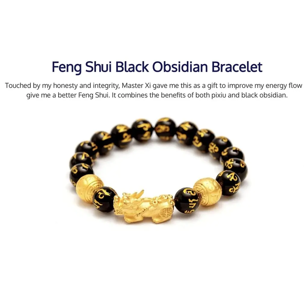 Feng Shui Gelang Manik-manik Batu Obsidian Gelang Pria Wanita Uniseks Gelang Emas Hitam Pixiu Kekayaan dan Keberuntungan Wanita Gelang