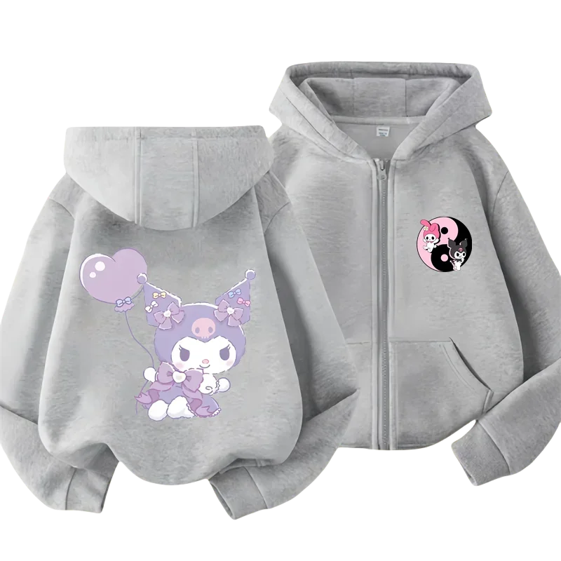 Sanrio Kuromi Kids Zipper Hoodie Cartoon Print Autumn/Winter Long-sleeved Sweatshirt Casual Top For Boy And Girl Outdoor Jackets