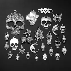 1/5/10/20pcs/Lot Vintage Halloween Charms Cute Skull Skeleton Head Moon Pendant For DIY Necklace Earring Jewelry Making Supplies