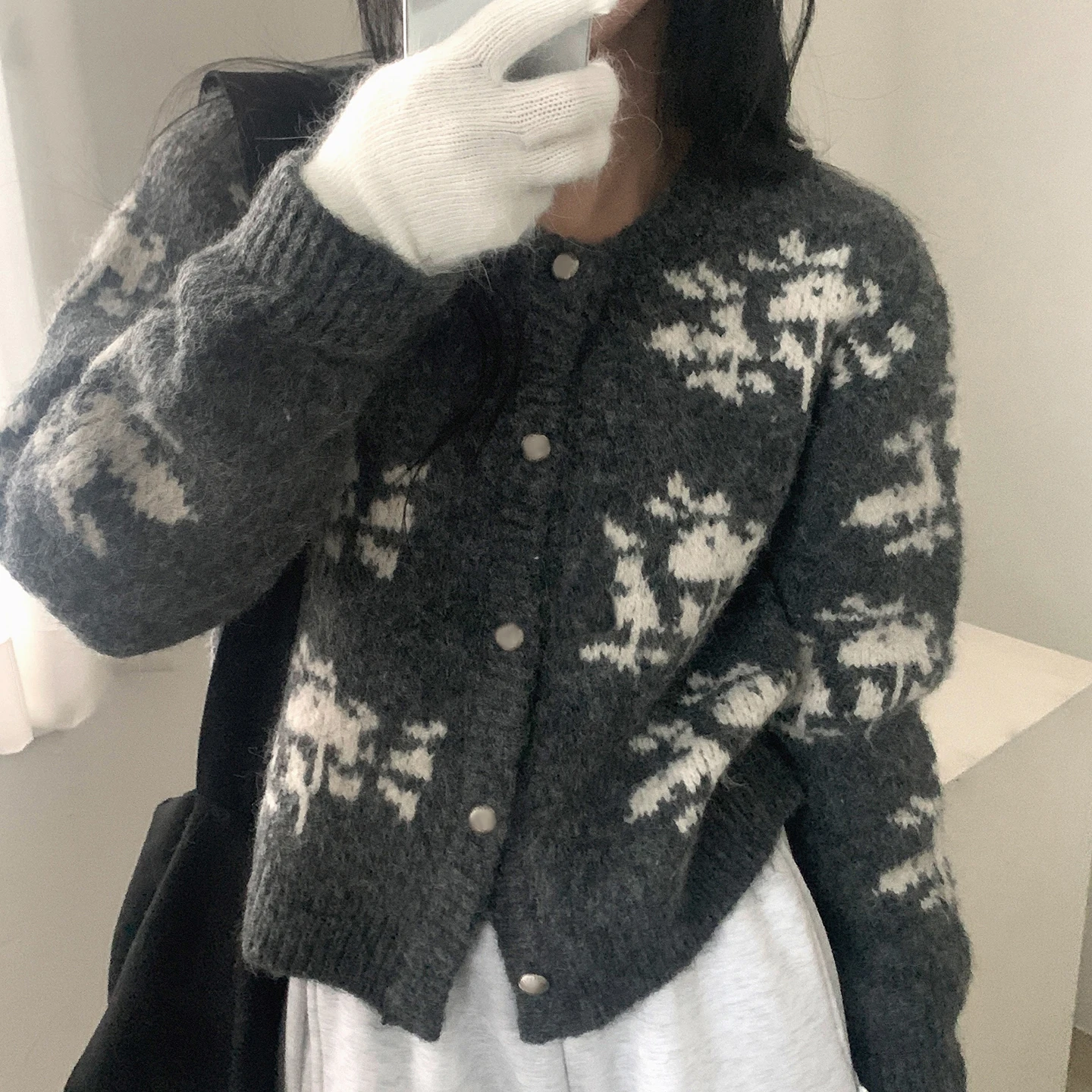 

Casual Printed Knitted Sweaters Slim O-Neck Long Sleeve Cardigans Women 2025 Autumn Winter Fashion Streetwear Ladies Coats Y2K