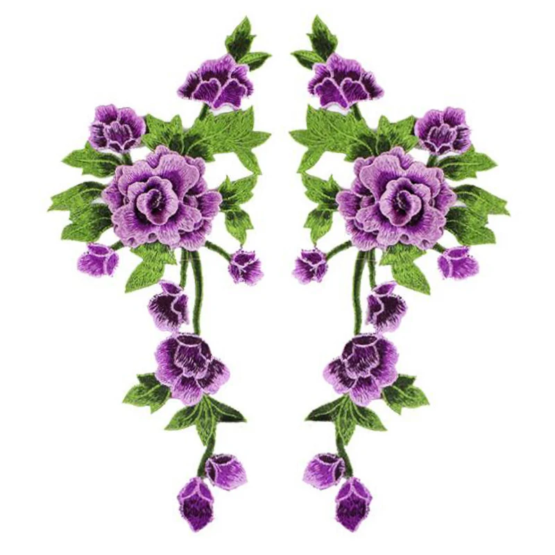 1 Paar mehrfarbige, mit Blumen bestickte Aufnäher für Kleidung, Hochzeit, Taschen, Zubehör, Applikation, DIY, Nähen, Reparatur 15 x 35,2 cm – Detail 10