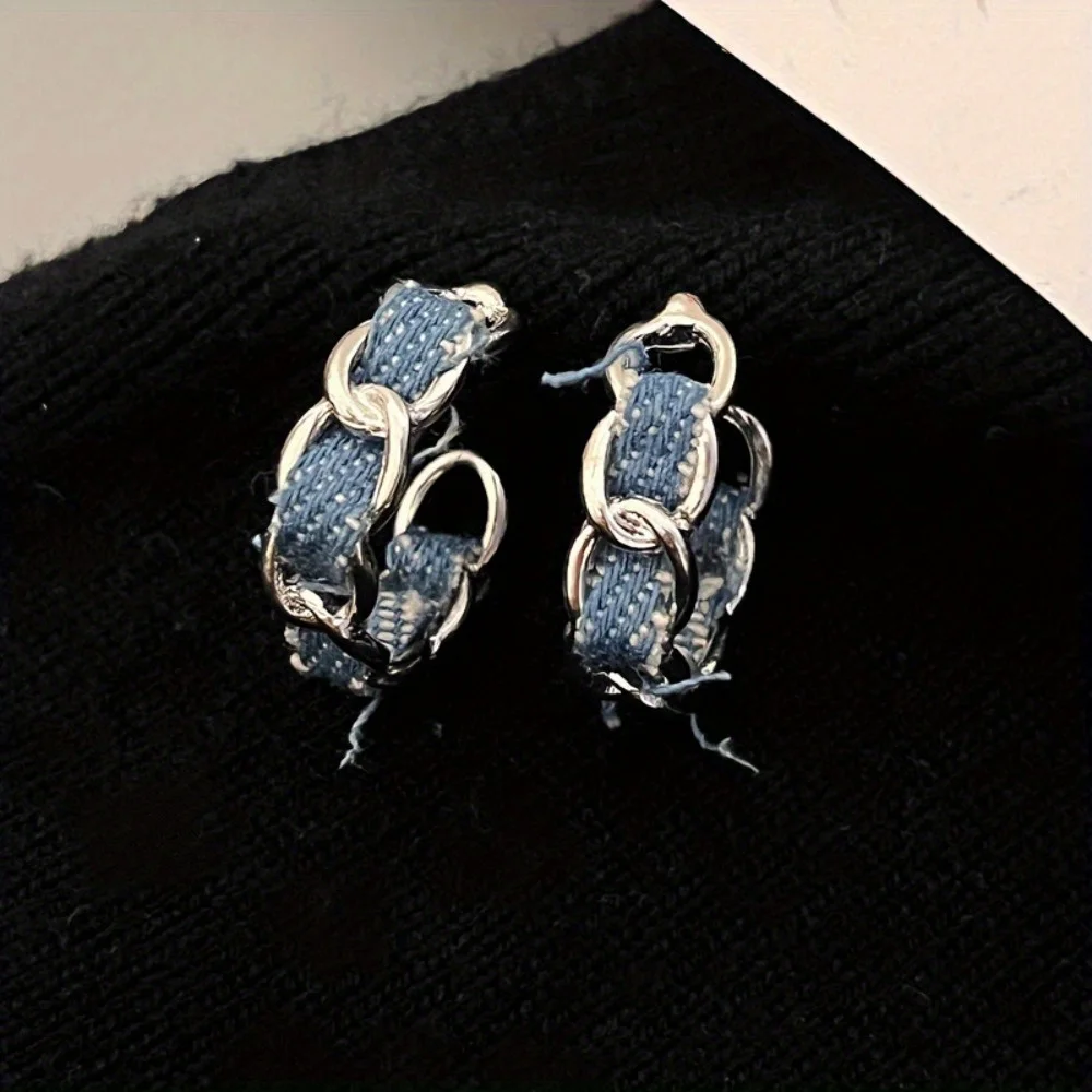 

Spicy Girl Style Denim Autumn/winter C-shaped Earrings for Women