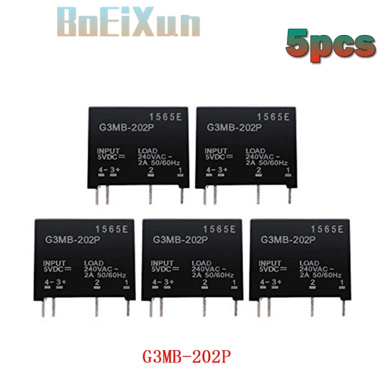 

5pcs G3MB-202P Solid State Relay Module DC 5V G3MB 202P DC-AC PCB SSR Solid-State Relays 4Pin 5 V DC Out 240V AC 2A Relay Module