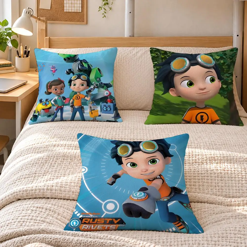 Cartoon Cute Kids R-Rusty Rivets Cushion Cover Soft Short Plush  throw pillow Sofa Bedroom Den Car Dorm Decor Gifts