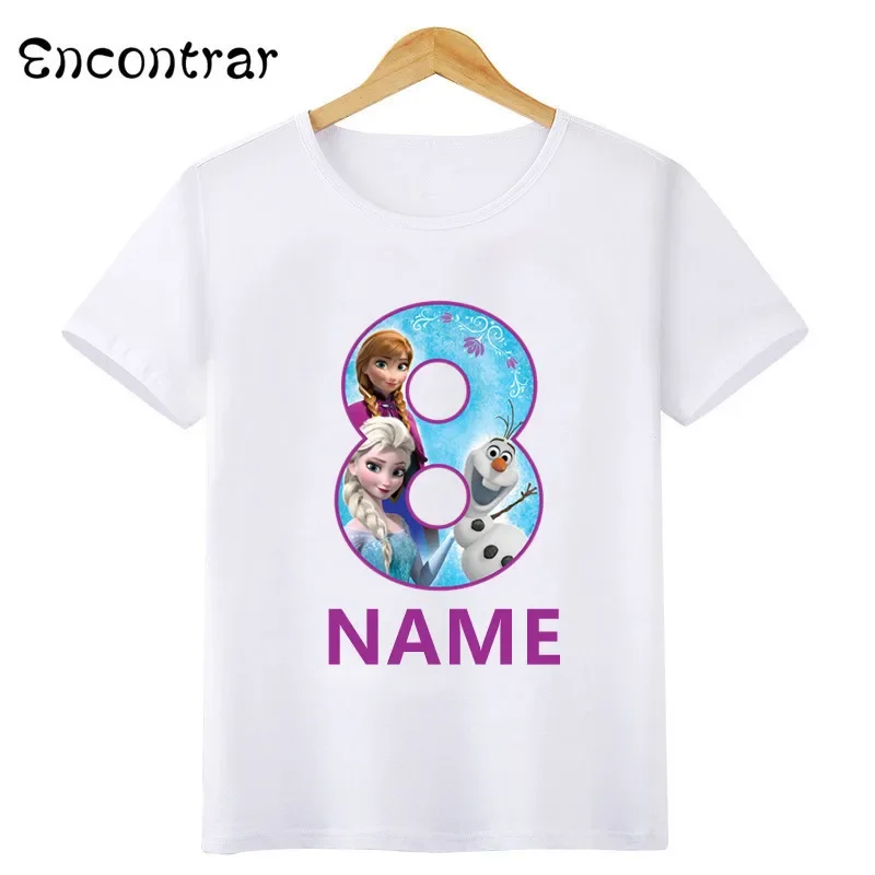 Camiseta con estampado de Disney para niños, ropa con lazo de número de princesa Frozen, Elsa, Anna, 1, 2, 3, 4, 5, 6, 7, 8, 9 años, camisetas de cumpleaños para niñas, Tops para bebés