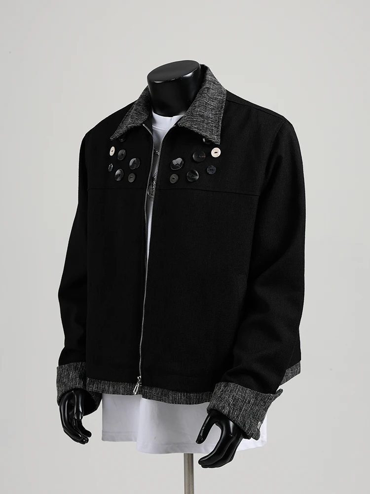 American Style Multi-Button Lapel Jackets Men 2025 Autumn New Trendy Loose Design Coats Retro Small Fragrant Contrast Color Tops