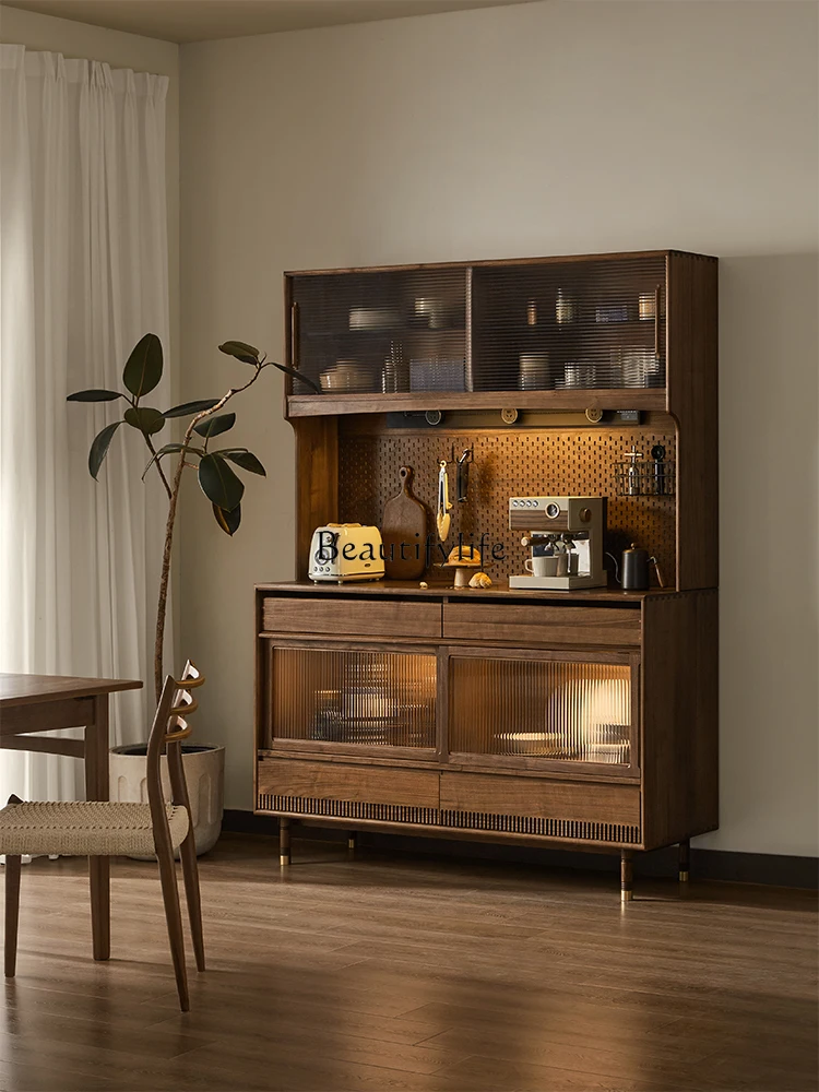 Nordic Solid Wood Sideboard Black Walnut Multi-Function Wall Storage Cabinet