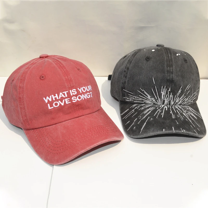 Gorras de Béisbol Retro Lavadas con Bordado de Punto del Tema 'What Is Your Love Song' de Kpop, Gorras de Concierto para Mujer y Hombre