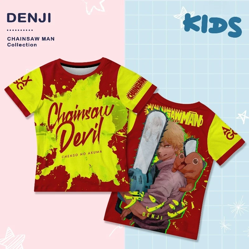 Camiseta de motosierra de Anime para hombre y niño, diseño de personaje Denji, Top de manga corta con estampado colorido para fanáticos jóvenes, regalo para amantes de CSM