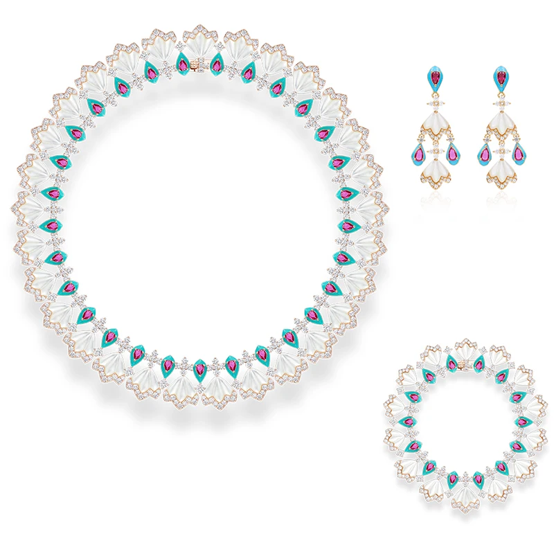 Designer Collection Style Earrings Bracelet Necklace Women Lady Inlay AAA Cubic Zircon Mother Of Pearl Dinner Party Jewelry Sets
