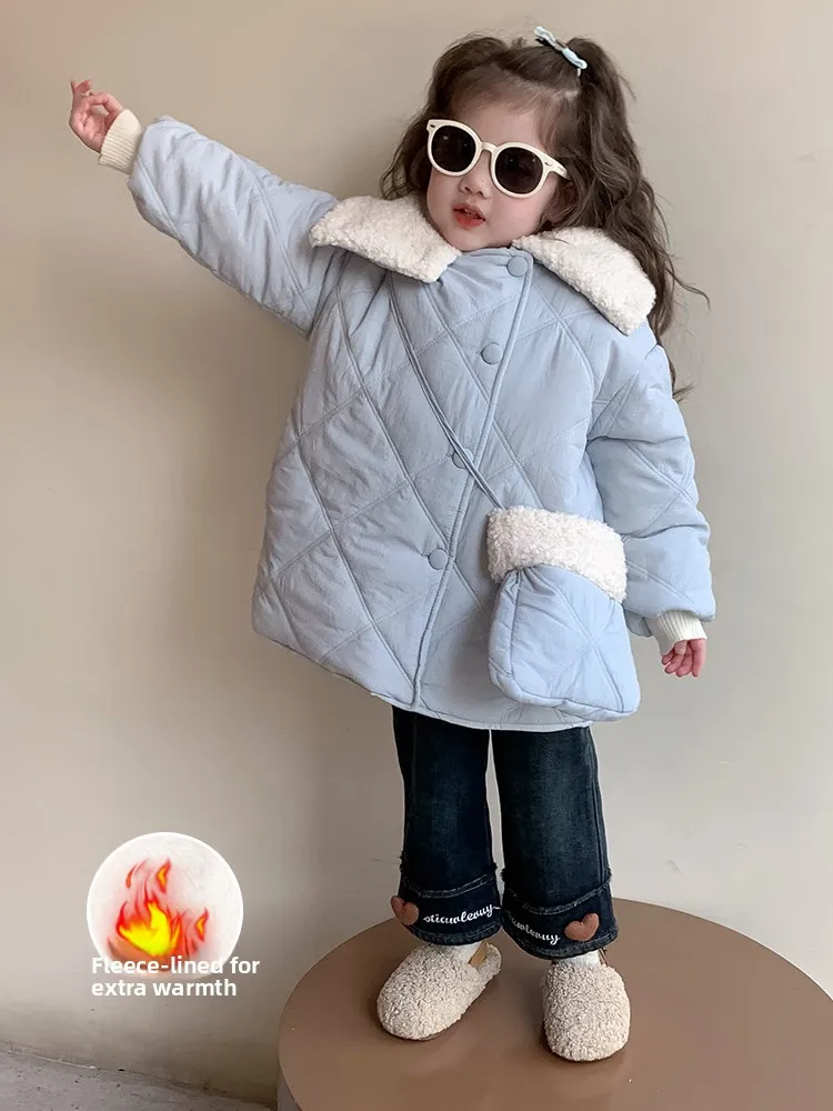

Girls Fce Lined Cotton Jaet Winter Warm Children's Outerwear Baby Girl's Diamond Pattern Cotton Coat Sweet Loose Fit