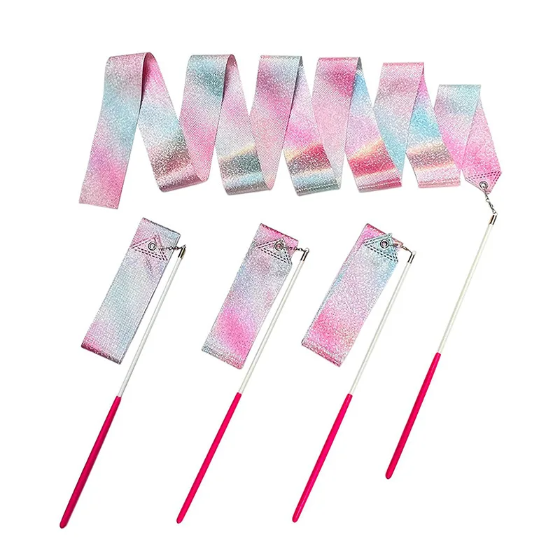Piscando Star Gym Ribbons para Ginástica, Dance Ribbon, Arte Rítmica, Ballet Streamer, Twirling Rod, Arco-íris, Treinamento, 2m, 4m, 10pcs