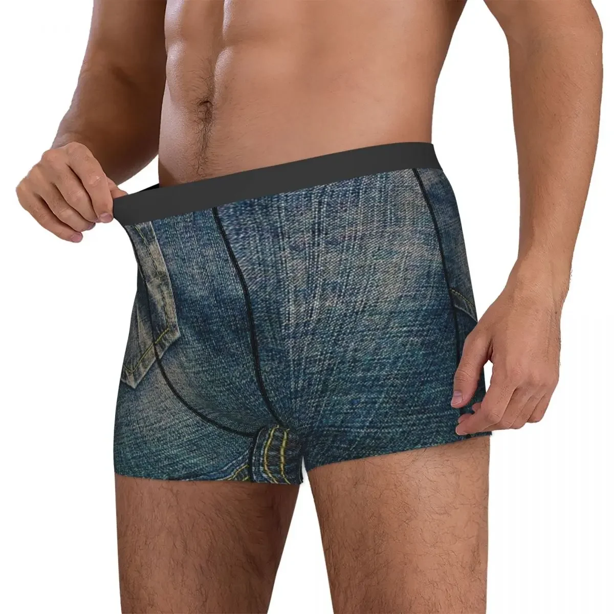 Boxer Underpants Shorts Litter Pocket I Love Bluejeans Denim Panties Male Ventilate Underwear for Homme Man Boyfriend Gifts