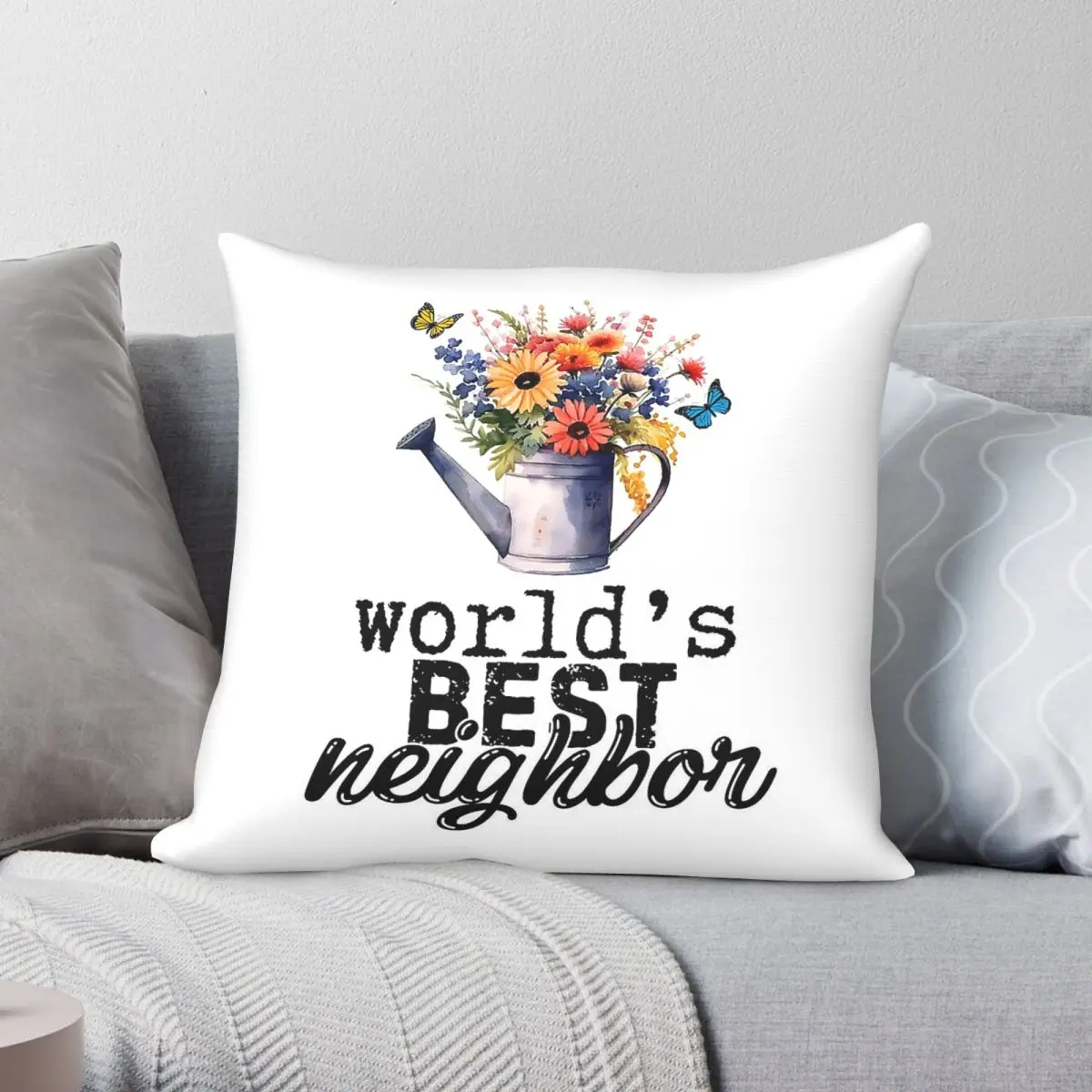 World's Best Neighbor Pillowcase Polyester Linen Velvet Pattern Zip Decor Throw Pillow Case Room Cushion Cover
