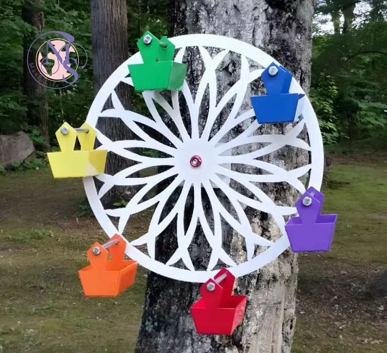 Wrought iron Ferris wheel, bird feeder, garden decoration ornament, simple metal ornament, handicraft.