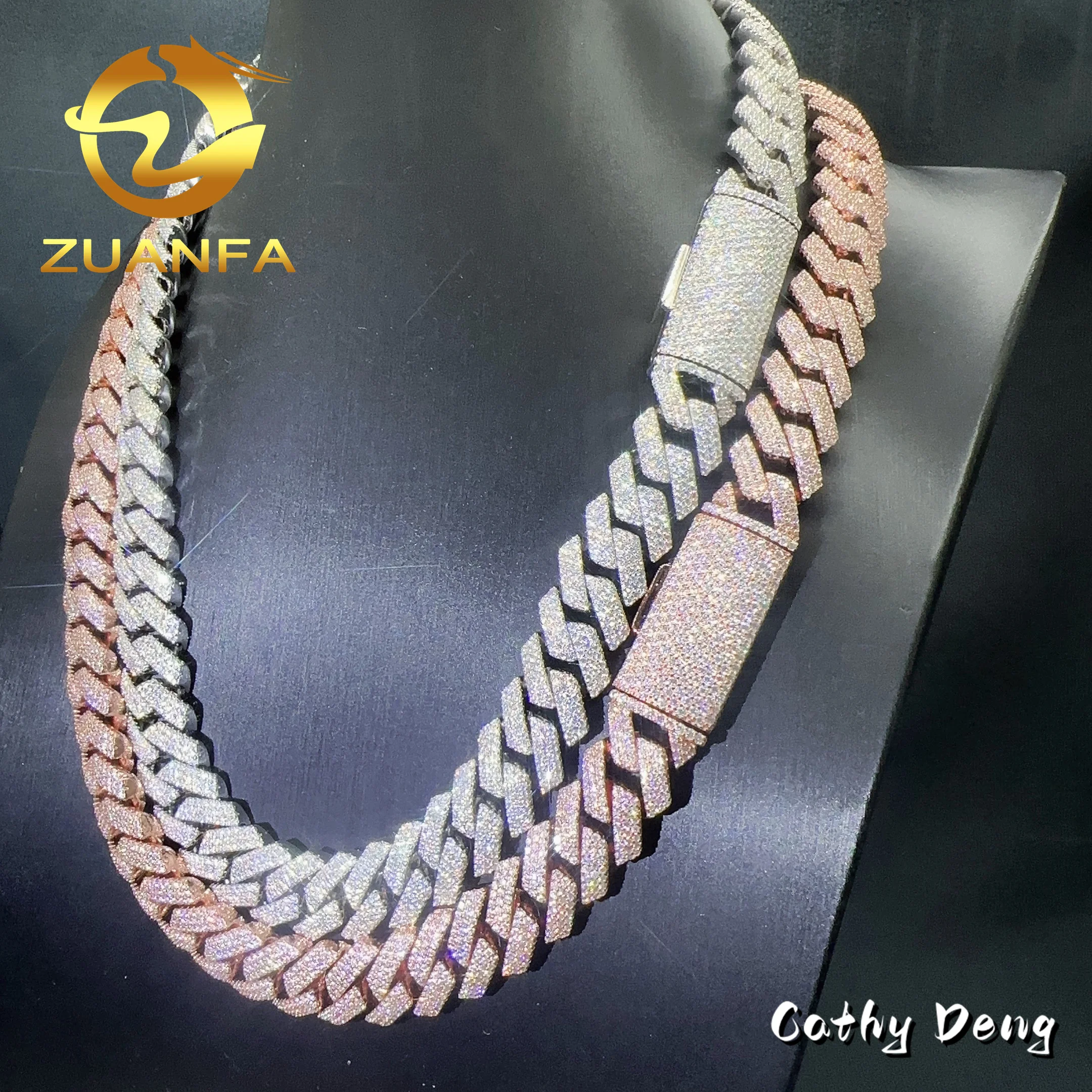 Quality High 3 Row 15MM Solid 925 Silver Moissanite Hip Hop Jewelry Thick Miami Cuban Link Chain for Men Moissanite Necklace.