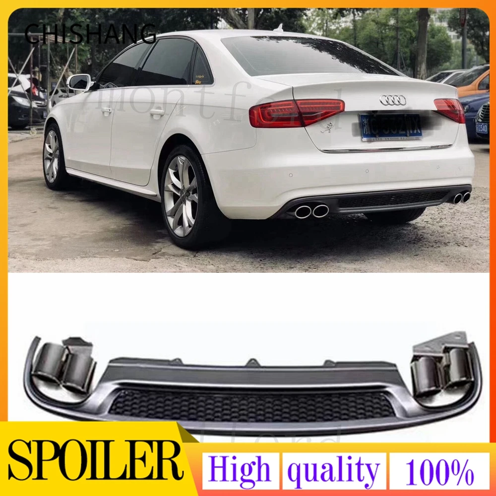 Rear Bumper Diffuser & Exhaust Tip Muffler Pipe Body Kit Splitter Spoiler For Audi A4 B8 B8.5 S-Line Sedan 2009-2016 Style S4