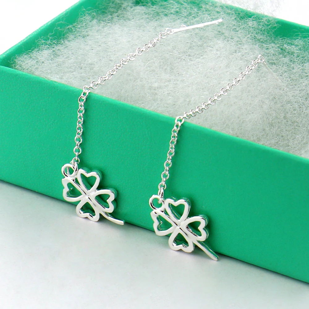 

New Fashion 925 Sterling Silver Long Tassel Leaves Drop Earring For Women Statement Dangle Earrings Ear Line Jewelry