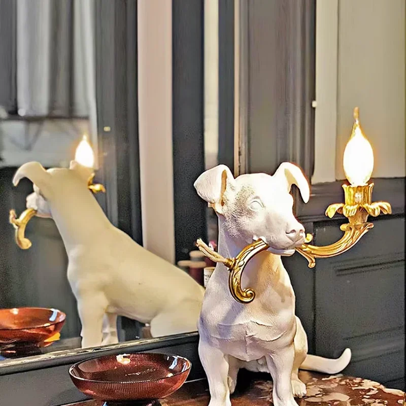 Italian Animal Thread Dog Table Lamp, Nordic Creative Living Room, Bedroom Study, Bedside Decorative Ornaments, Resin Lamps