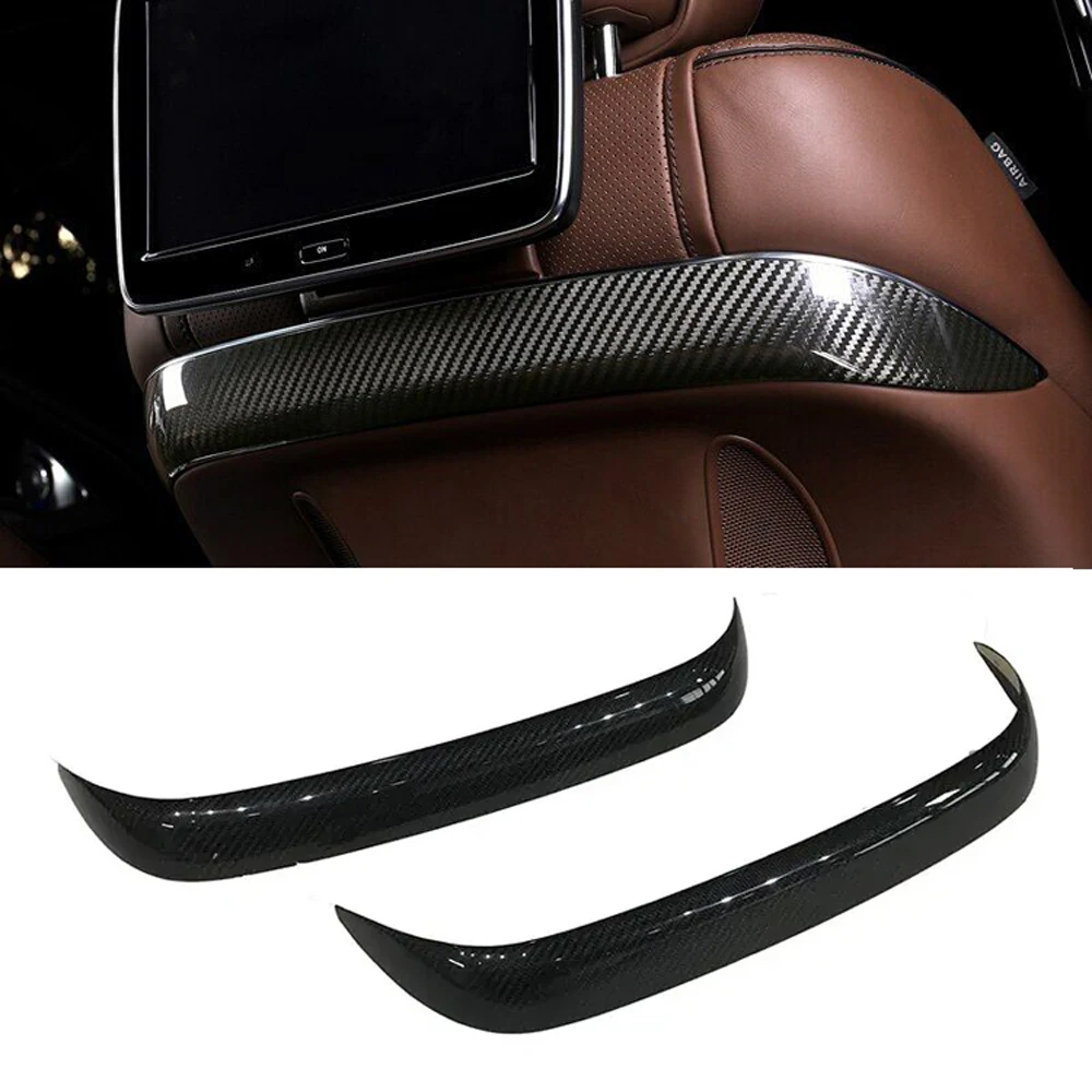 2pcs Dry Carbon Fiber Interior Trims Front Seat Back Cover for Mercedes S65 W222 2014-2020