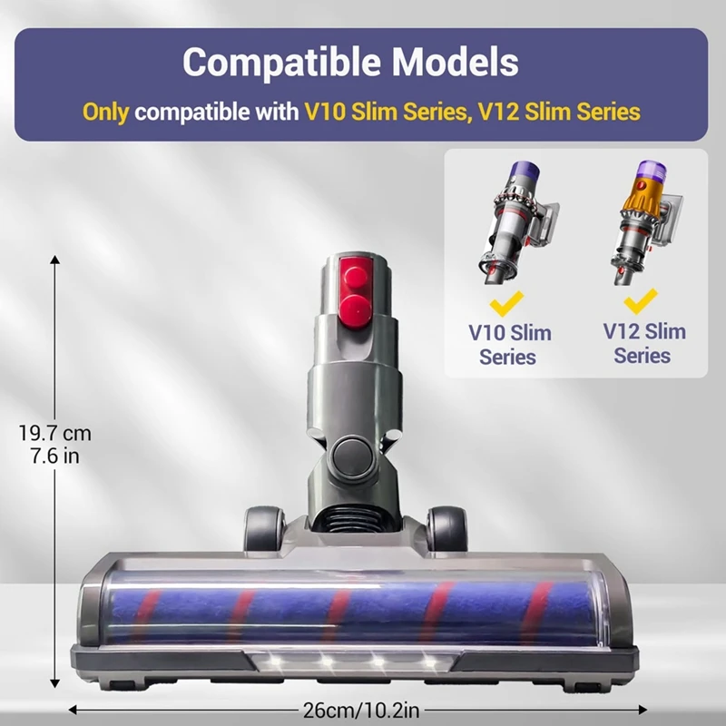 Replacement Brush Head For Dyson V12 Detect Slim And V10 Slim Series, With LED Lighting Replacement Floor Brush